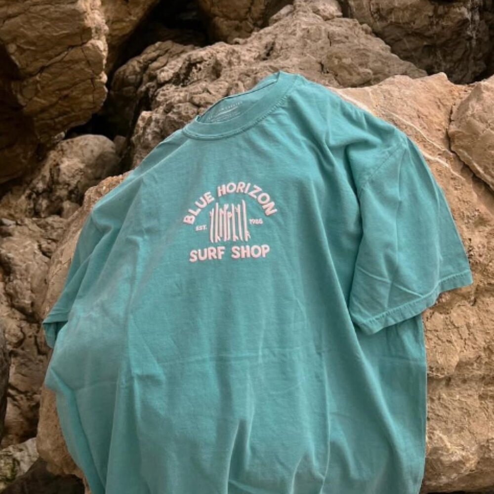 Blue Horizon Surf Shop Seafoam Green Puff-Print Tee 3X